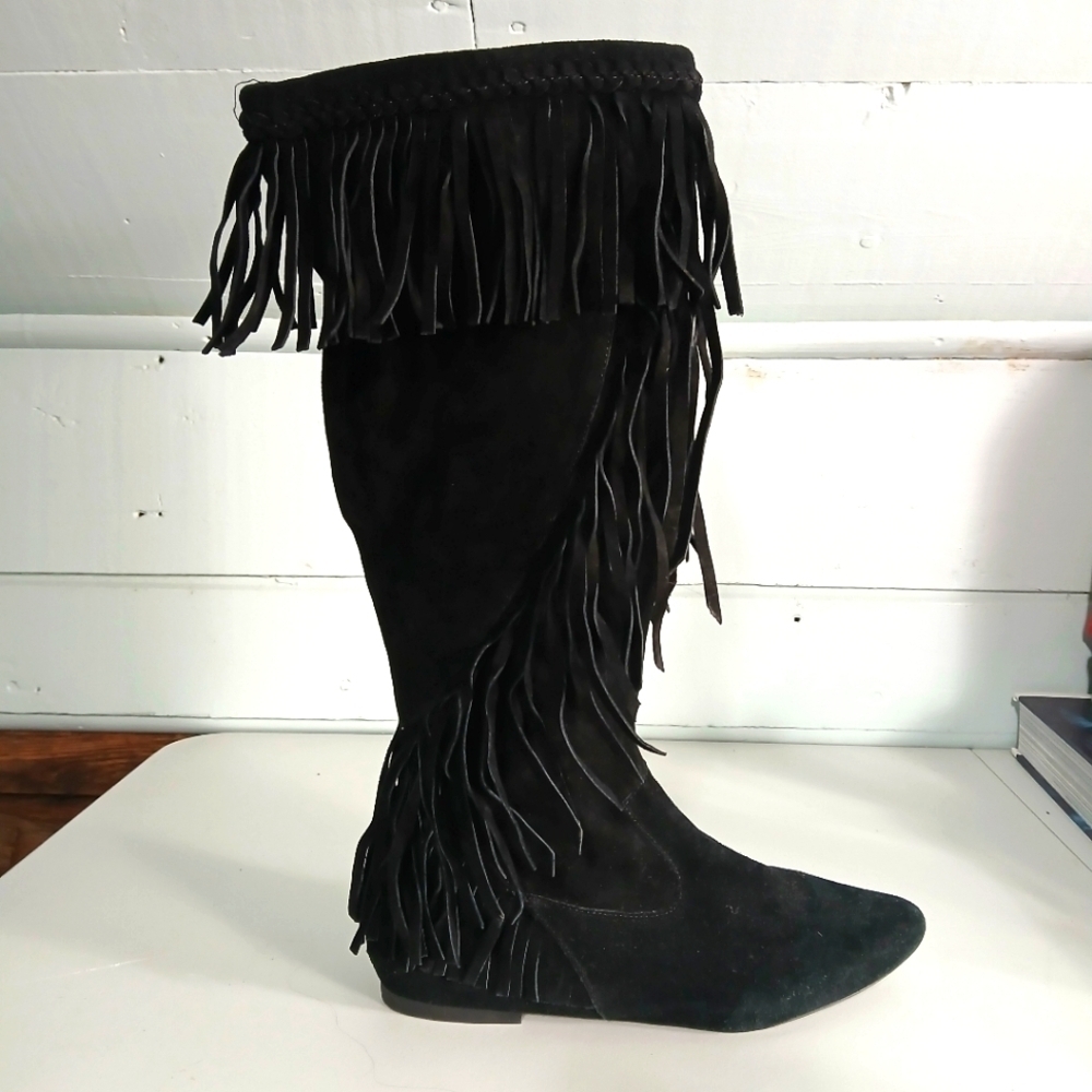 Sam Edelman Black Suede Fringe Boots